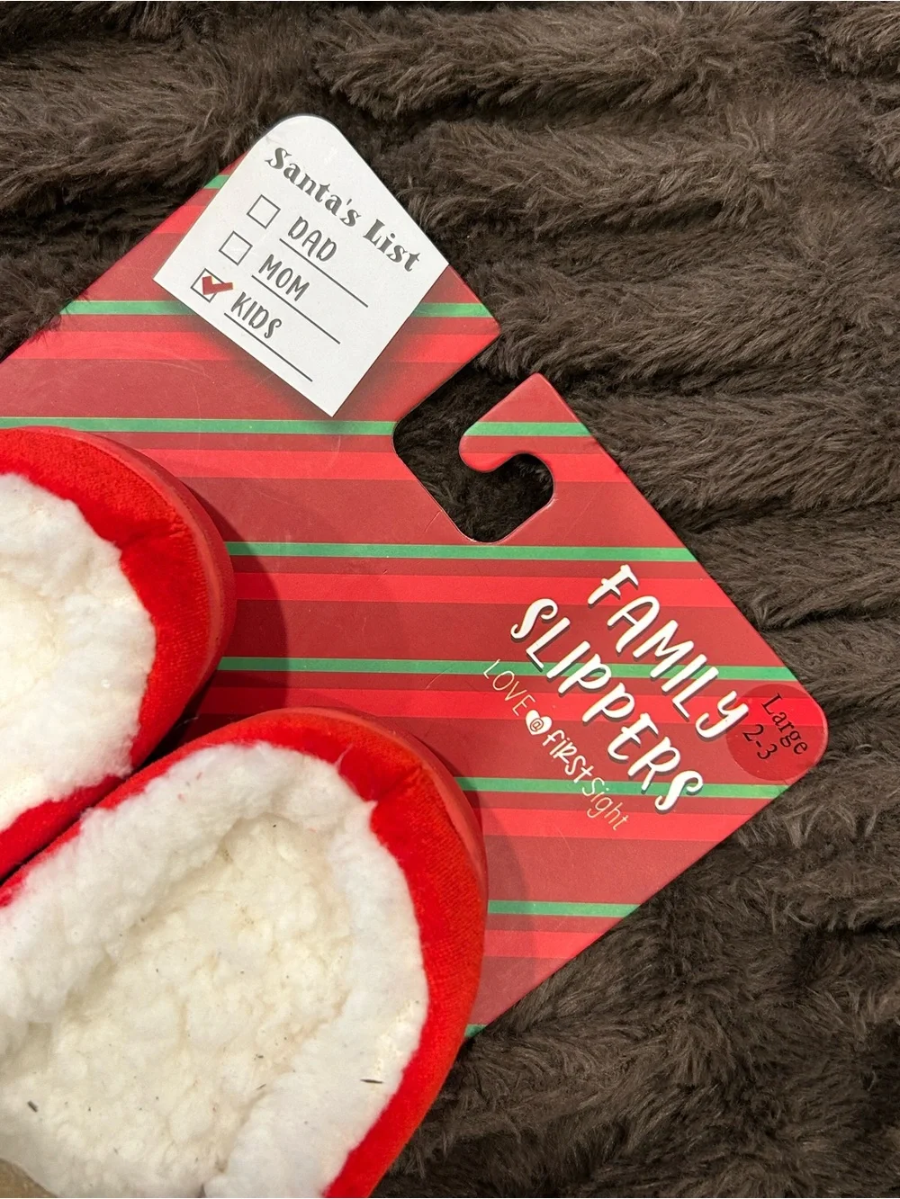Kids Red Holiday Slippers with Sherpa Lining - 'Tis the Season to be Jolly